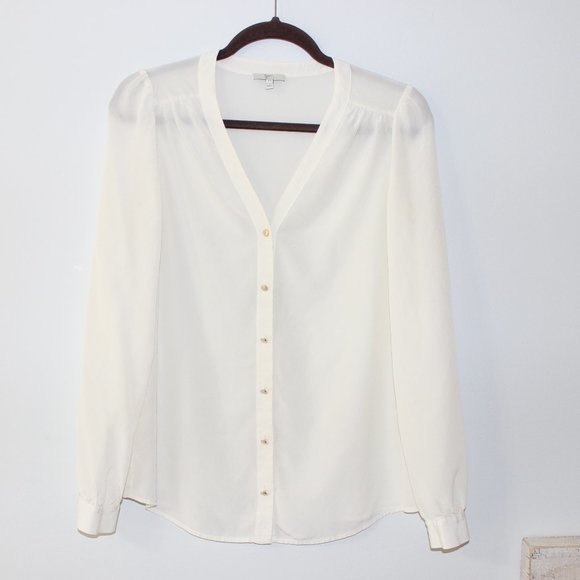 Joie Tops - Joie White Silk LS Button up Semi-Sheer Blouse XS
